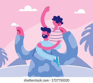 man and son, card of the father day vector illustration design