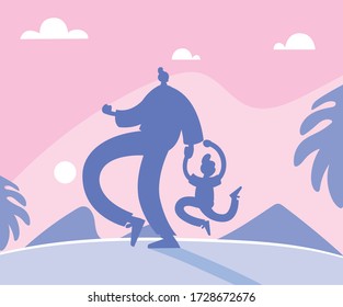 man and son, card of the father day vector illustration design