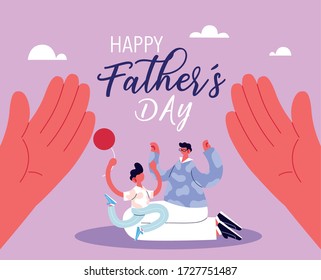 man and son, card of the happy father day vector illustration design