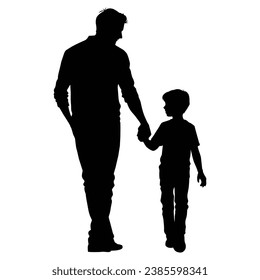 Man and Son Silhouettes on White.