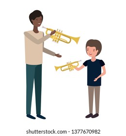 man with son and trumpet avatar character