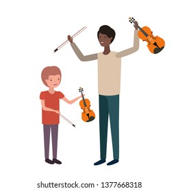 man with son and violin avatar character