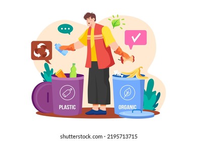 The man is sorting the garbage