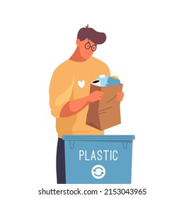 Man sorting garbage, vector banner or icon.