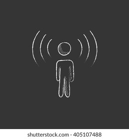 Man with soundwaves. Drawn in chalk icon.