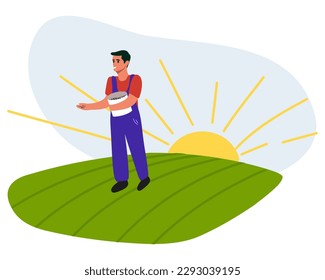 A man sows in a field. Vector illustration