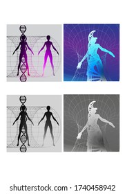 man and space aura magic treatment abstraction background futuristic illustration 3d rendering dna