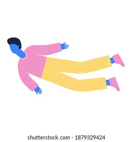 A man is in space, in different body positions. Flat illustration, concept