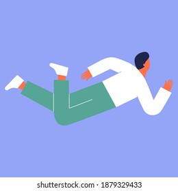 Un hombre está en el espacio, en diferentes posiciones corporales. Ilustración plana, concepto