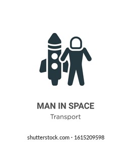 Man in space glyph icon vector on white background. Flat vector man in space icon symbol sign from modern transport collection for mobile concept and web apps design.