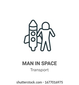 Man in space outline vector icon. Thin line black man in space icon, flat vector simple element illustration from editable transport concept isolated stroke on white background