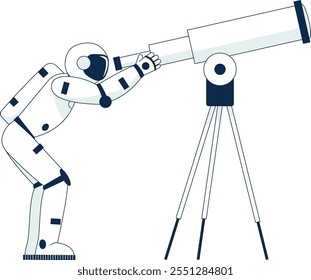 A man in a space suit is looking through a telescope