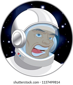 Man in space suit in space working on space craft