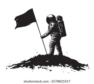 A man in a spacesuit holding a flag