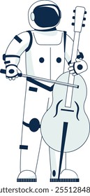 A man in a spacesuit is playing a cello