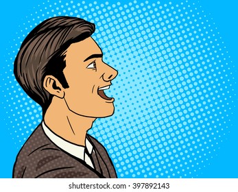 Man speak pop art style vector illustration. Human illustration. Comic book style imitation. Vintage retro style. Conceptual illustration