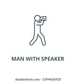 Man with speaker vector line icon, linear concept, outline sign, symbol