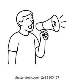 man speaking into a megaphone vector line icon on a white background.
Vector line icon on a white background