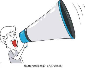 a man speaking  with megaphone loudly