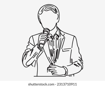 Man speaking on mic line art vector 