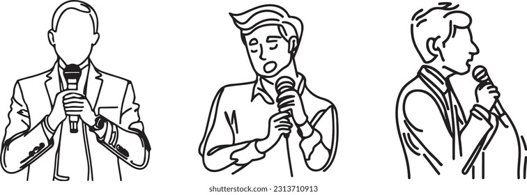 Man speaking on mic line art vector 