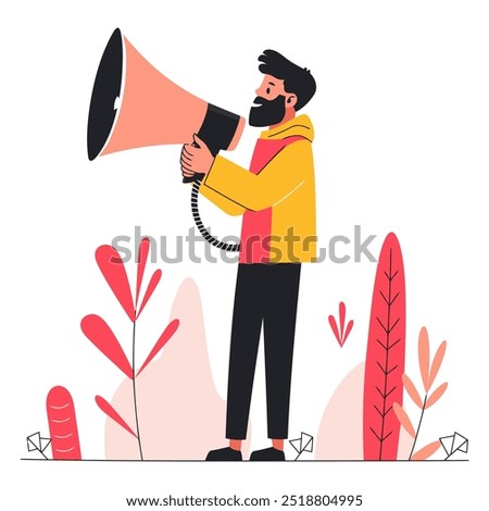 Man Speaking on Mike. Flat Vector Illustration