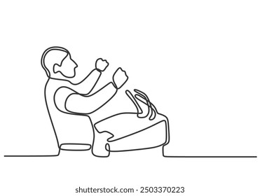 Hombre hablando en el podio en el dibujo de línea continua. Conferencia minimalista e ilustración de discurso