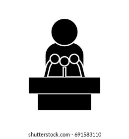 Man speaking from the rostrum icon .