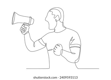 A man speaks up by shouting. Speak up one-line drawing