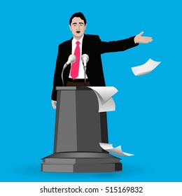 Man speaks in front of the public, reads poetry, poems, lyrics. Speech businessman, a hand gesture. Vector. Image. Illustration. Icon.