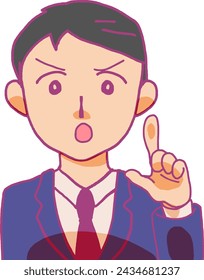 A man speaks with his index finger raised