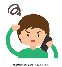 The man speaks on the phone and does not understand anything. Vector illustration
