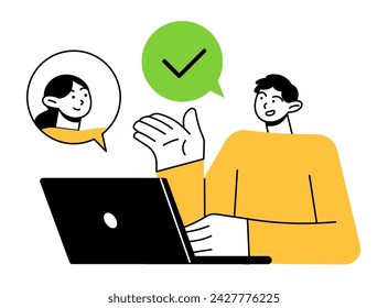 Man speaks online with a coworker