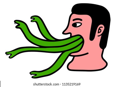 man speaks and snakes come out of his mouth