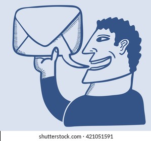 Man speaks a text balloon which in turn is a letter