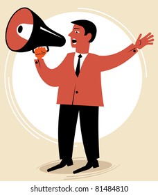 man speaks through the speaking-trumpet.figure business concept