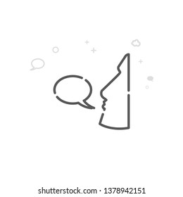 Man Speaks Vector Line Icon. Dialogue, Chat Symbol, Pictogram, Sign. Light Abstract Geometric Background. Editable Stroke. Adjust Line Weight. Design with Pixel Perfection.