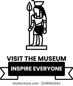 A man with a spear is standing in front of a museum