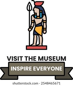 A man with a spear is standing in front of a museum