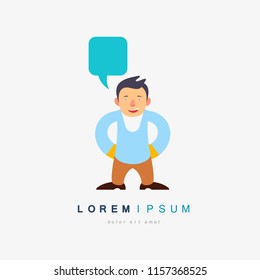 Man with speech bubble. Cartoon character - cute manager. Stock vector illustration in flat design.
