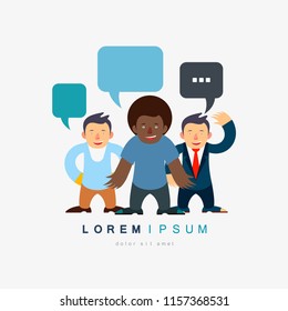 Man with speech bubble. Cartoon character - cute manager. Stock vector illustration in flat design.