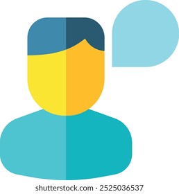 Hombre con el icono plano de la burbuja del discurso. Símbolo de comunicación