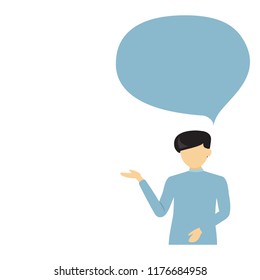 Man with speech bubble isolated on white background. Man with speech bubble, business concept for web site, app, poster, placard and ad. Vector illustration, eps 10