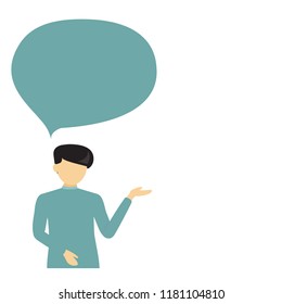 Man with speech bubble isolated on white background. Man with speech bubble, business concept for web site, app, poster, placard and ad. Vector illustration, eps 10