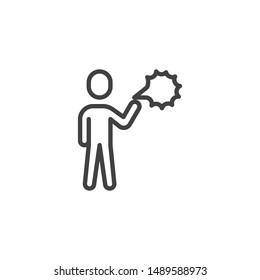 Man with speech bubble line icon. linear style sign for mobile concept and web design. Advertising, promotion outline vector icon. Symbol, logo illustration. Vector graphics
