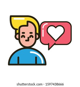 man with speech bubble and love heart vector illustration design