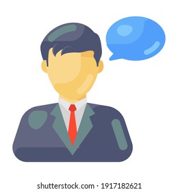 
Hombre con burbuja de habla, icono de chat personal