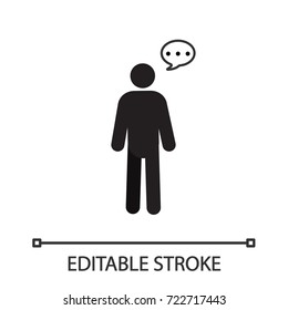 Man with speech bubble silhouette icon. Chatting. Communicating. Isolated vector illustration. Editable stroke