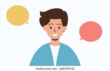 A man with a speech bubble. The man is talking. Avatar of a talking man. Vector illustration