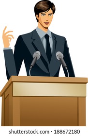 El discurso de hombre en una plataforma 